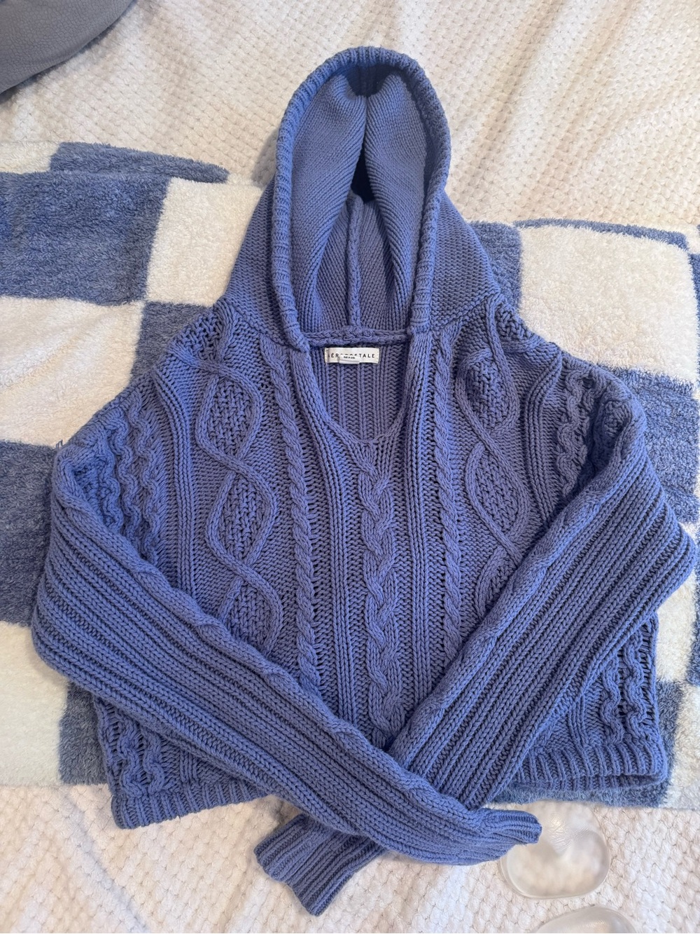 Aeropostale Dusty Blue Cable-Knit Hooded Sweater - Picture 1 of 6